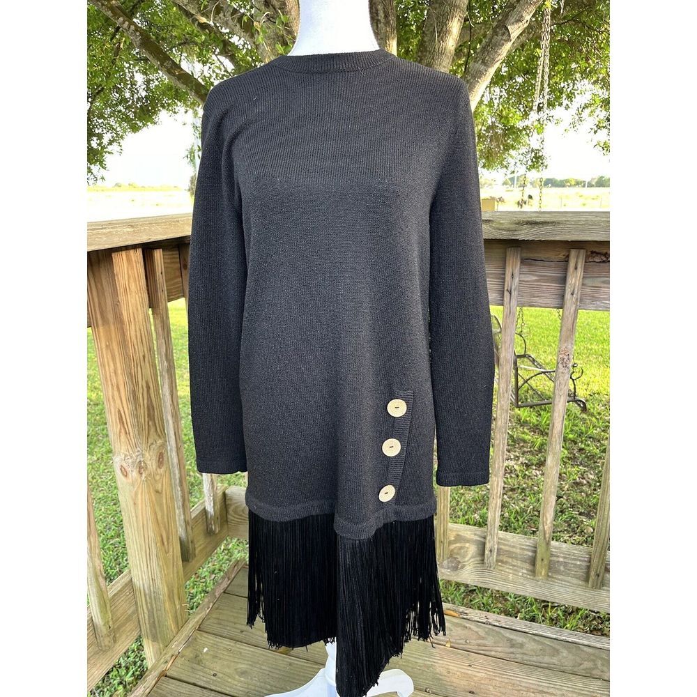 Roberta Fashion Vintage Black Sweater Women's Dress Size Small Fringe